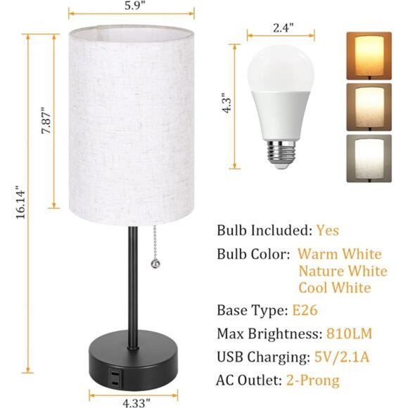 Dott Arts Bedside Lamps for Bedrooms Set of 2, Table Lamps for Nightstand - Picture 6 of 7